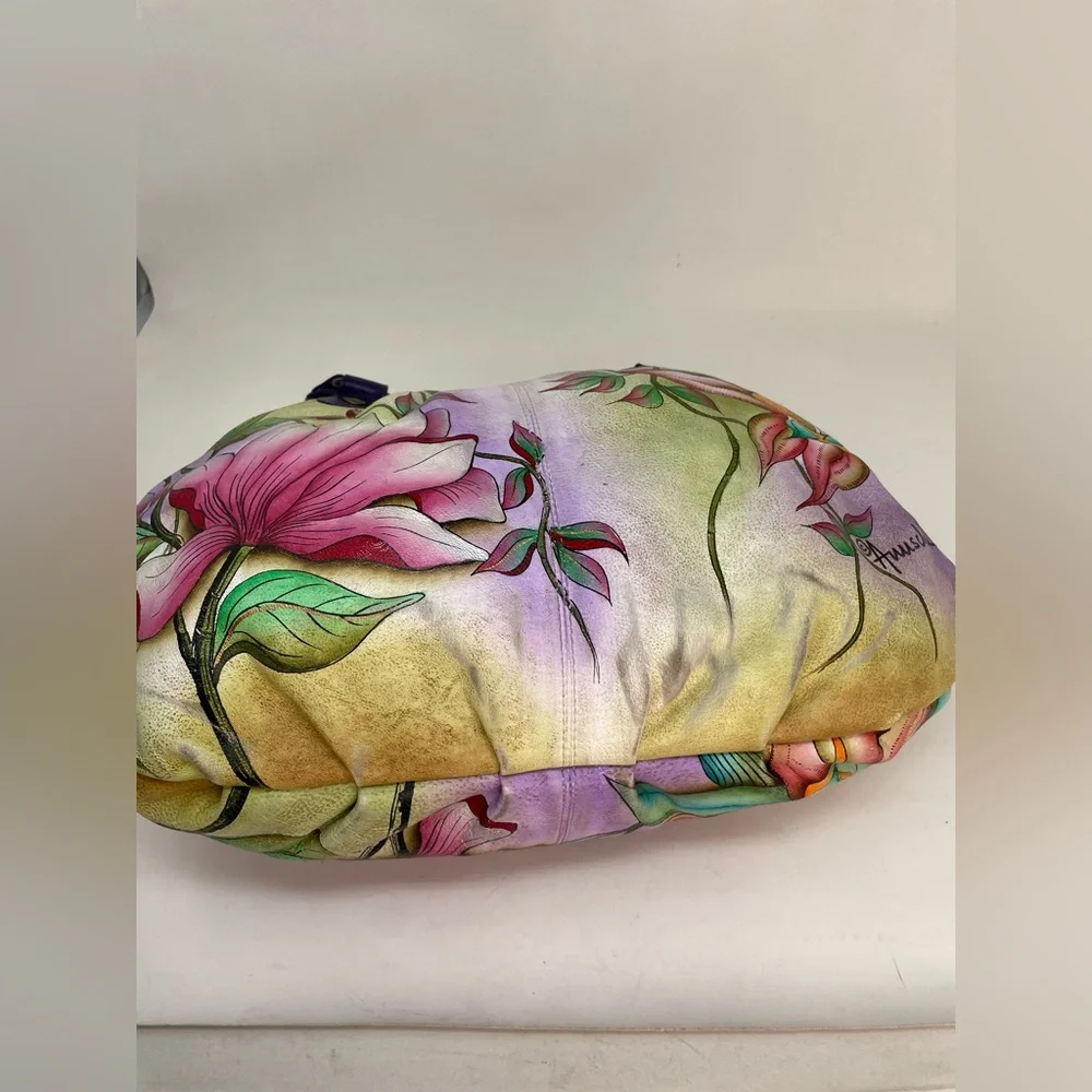 ANUSCHKA Hobo Bag Hand Painted Leather Purse Birds Tropical Flowers - Picture 11 of 15